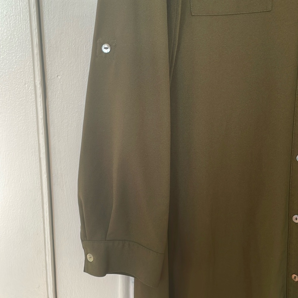 Anthropologie hutch olive green Cassidy collar side slit maxi shirt dress XL - Picture 8 of 11
